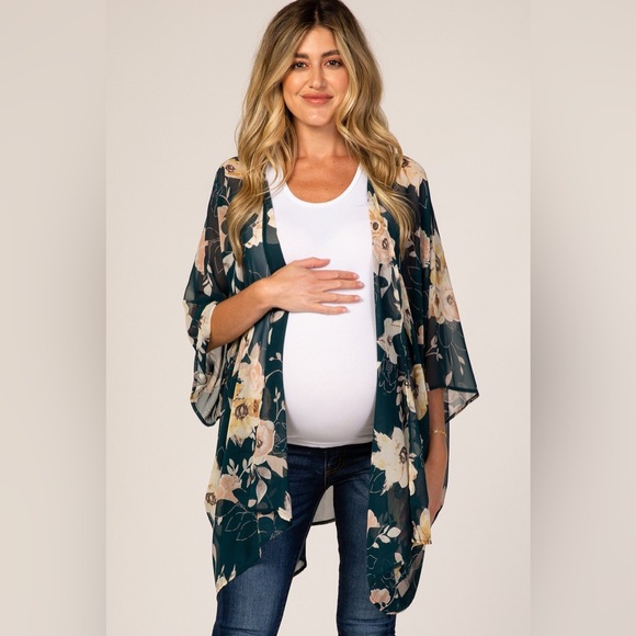 Pinkblush  Forest Green Floral Sheer Maternity Cover Up - Picture 1 of 5